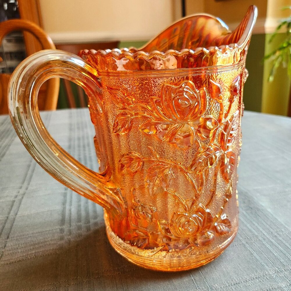 Vintage Imperial Carnival Glass Marigold Luster Rose Tall Pitcher